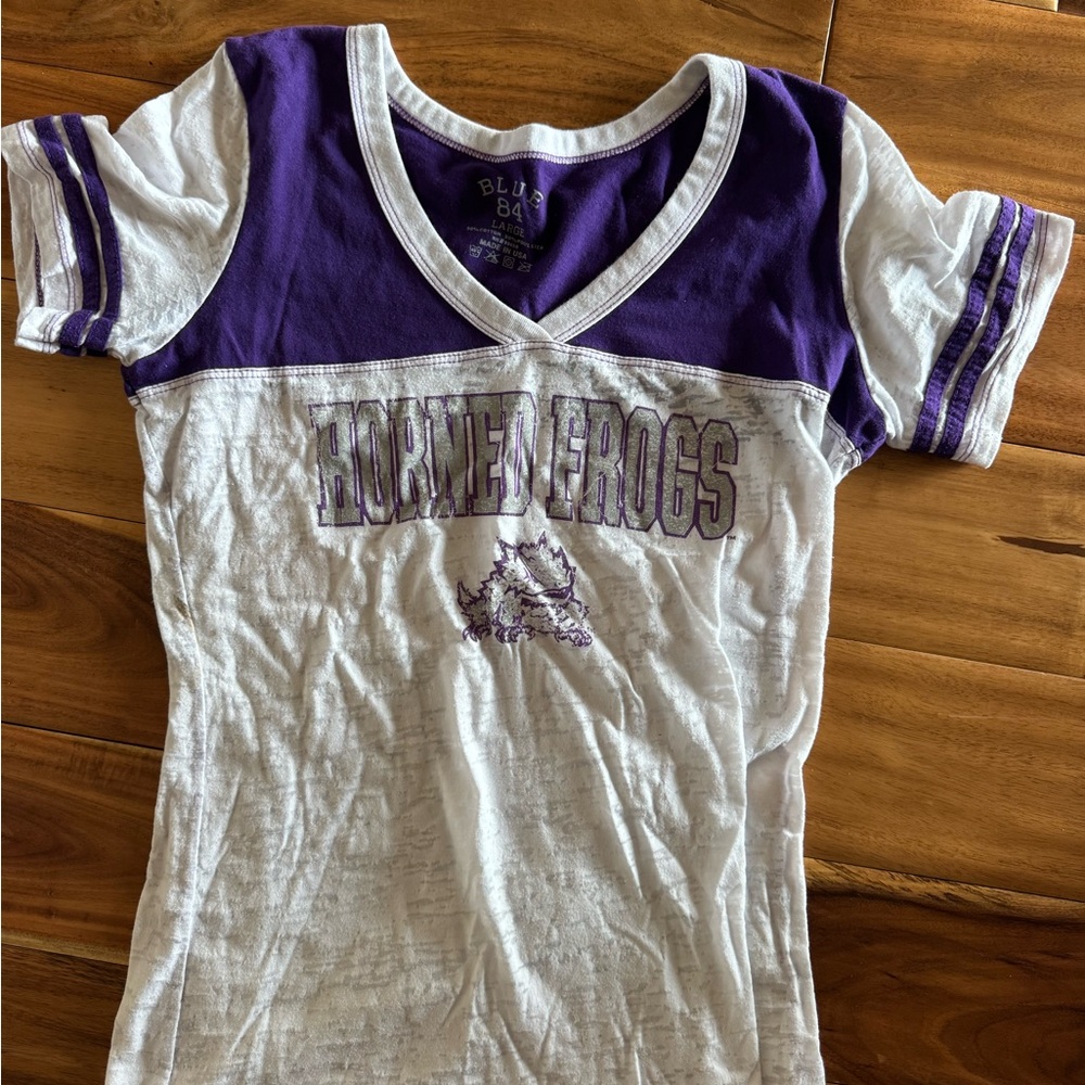 Blue 84 Purple and White TCU tee